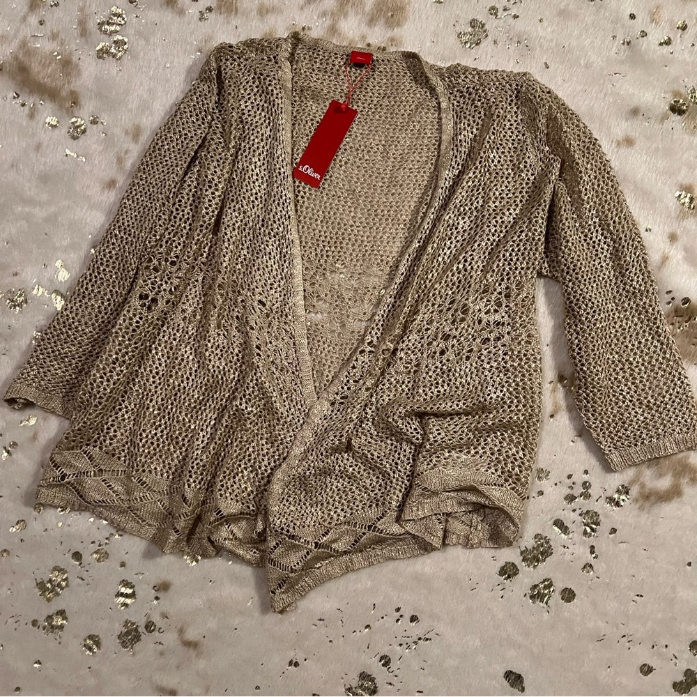 NWT S. Oliver 16/18 Gold Open Shrug Cardigan